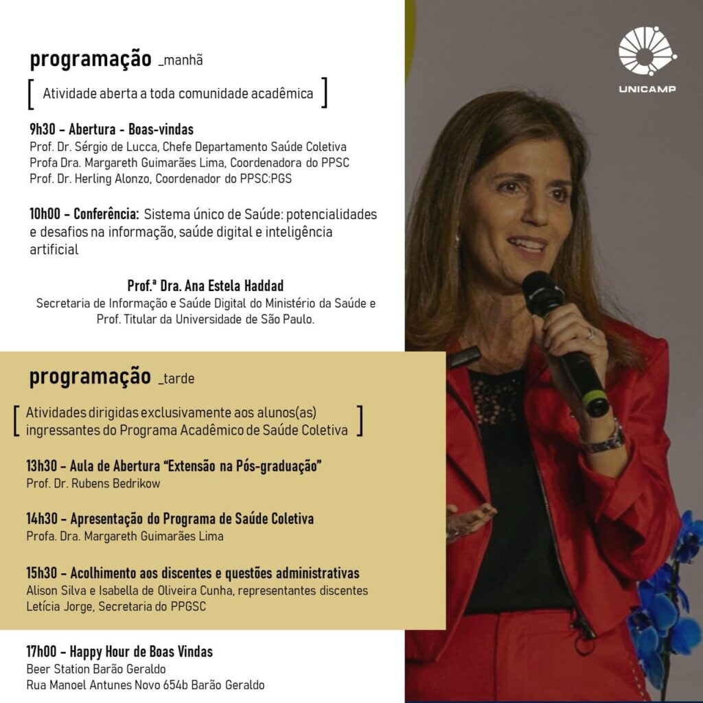 Aula inaugural de 2026 do Programa de Pós-Graduação em Saúde Coletiva da UNICAMP
